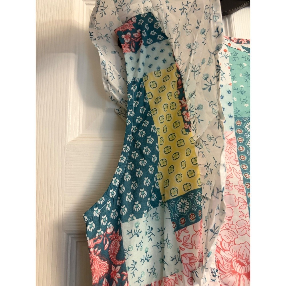 Simply Southern Patchwork Tiered Maxi Dress XL Pink Teal Ruffle Sleeveless NEW - Picture 9 of 11